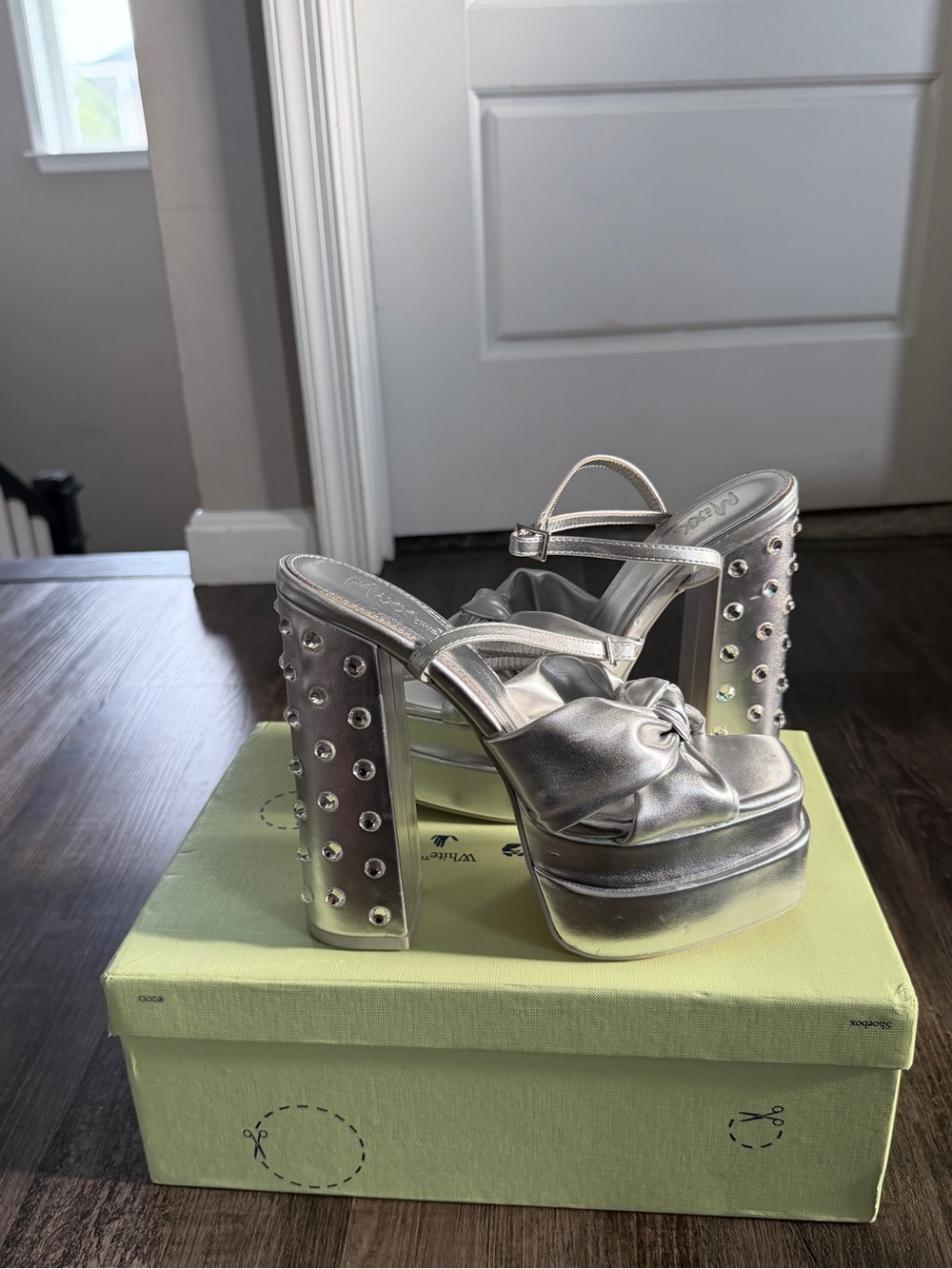 Mixx Shuz Silver Studded Platform Heels